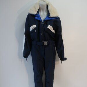Womens Degre 7 Black, Blue, White One Piece Belted Snowsuit 44 EUR/US XL